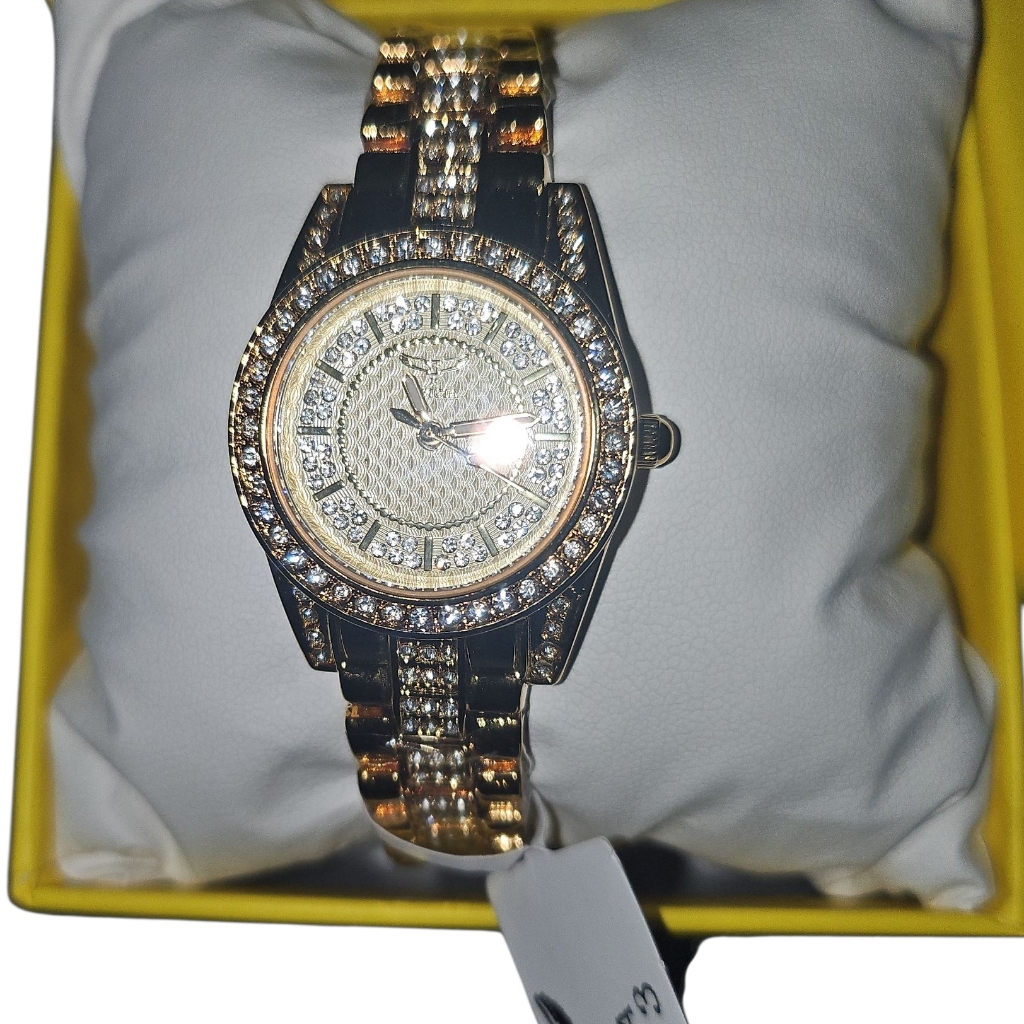 Invicta Gold And Silver Womens Watch With Crystal Accents